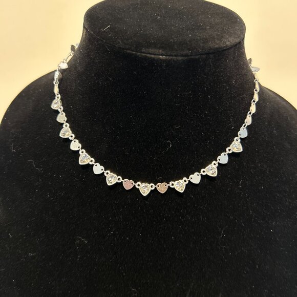 Silver Infinity Love Necklace. Nine West 13" Diamond Heart Choker - Picture 6 of 10
